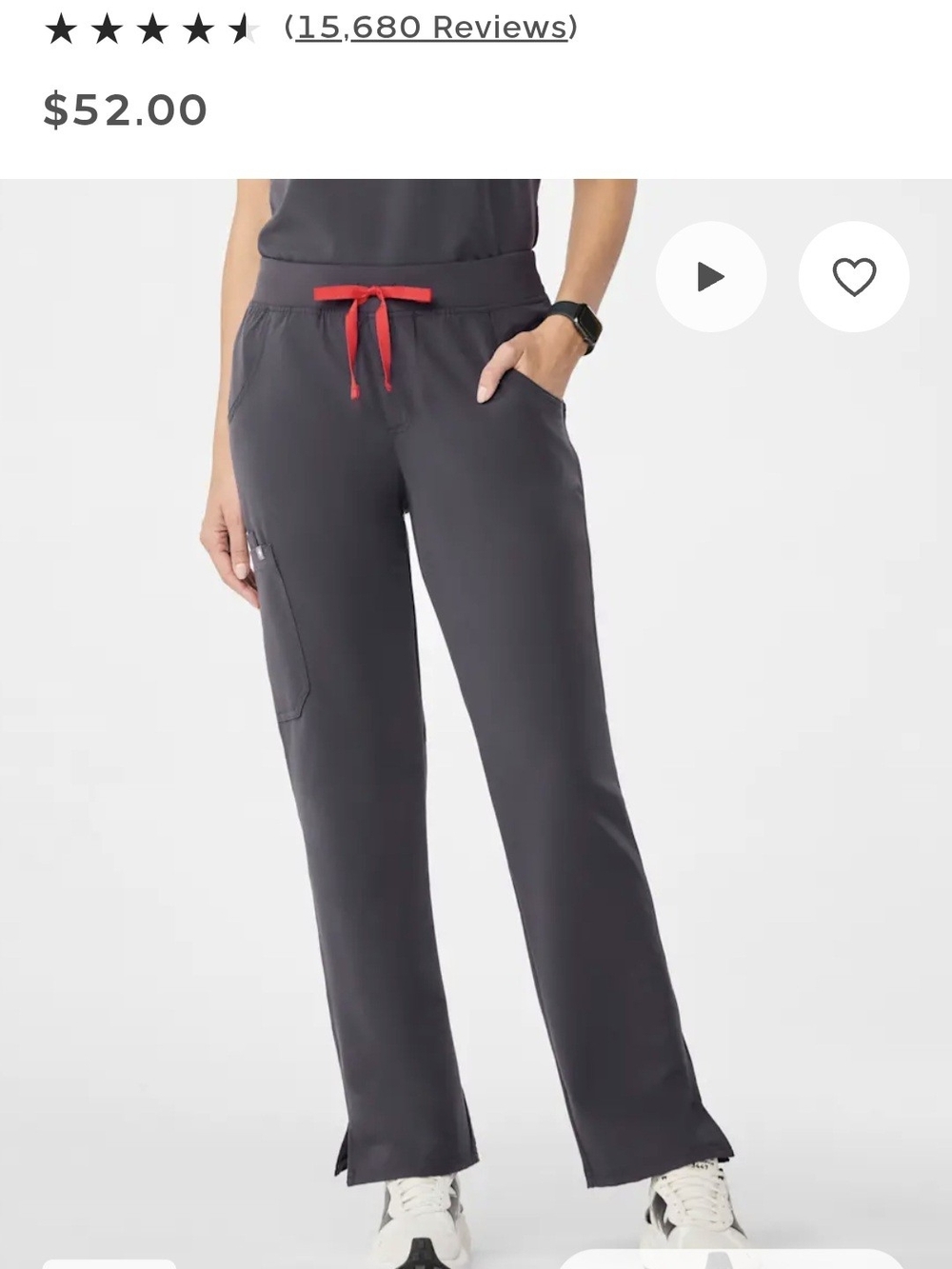 FIGS Charcoal Straight-Leg Scrub Pants with Red Drawstring